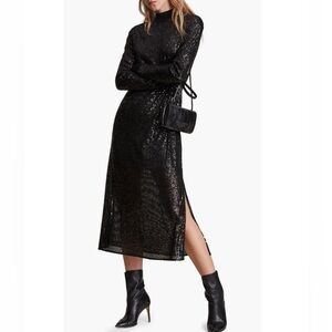 AllSaints Juela Sequin Long Sleeve Midi Dress